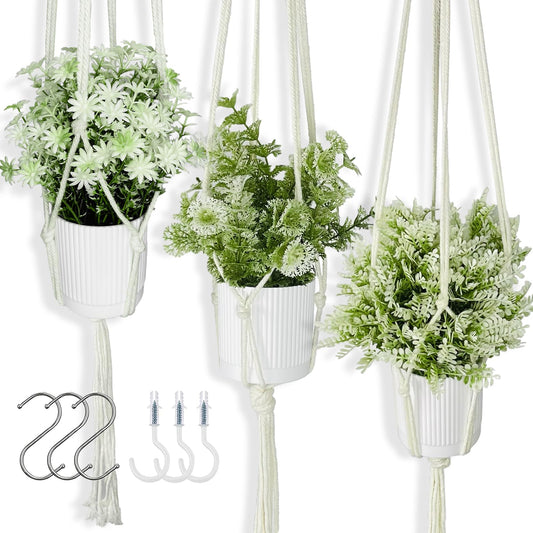 HahaMagic 3 Pack Artificial Hanging Plants Indoor with Macrame Hangers – Fake Hanging Plants Set with Handmade Boho Plant Hangers & Hooks for Home, Kitchen, Office Décor