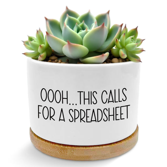 ROXMART Funny Office Gifts Plant Pots, Sarcastic Gifts for Coworkers Succulent Planters, This Calls for a Spreadsheet Ceramic Plant Flower Pots for Home Office Desk Table Shelf(No Plants)