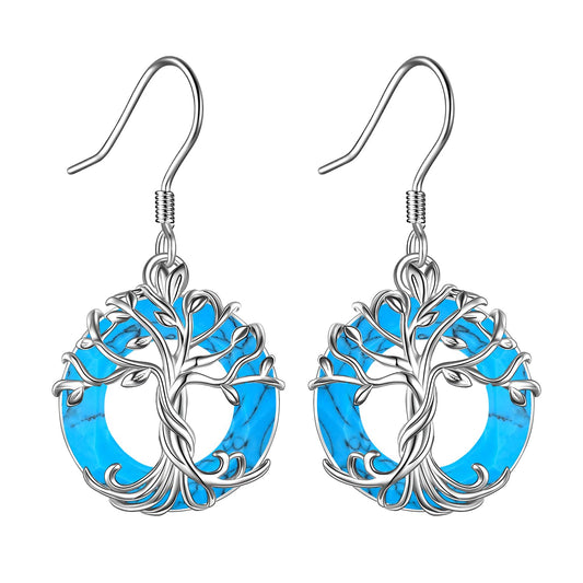 TOUPOP Turquoise Tree of Life Earrings for Women Sterling Silver Family Tree Drop Dangle Earrings Jewelry Birthday Mothers Day Gifts for Women Mom Her