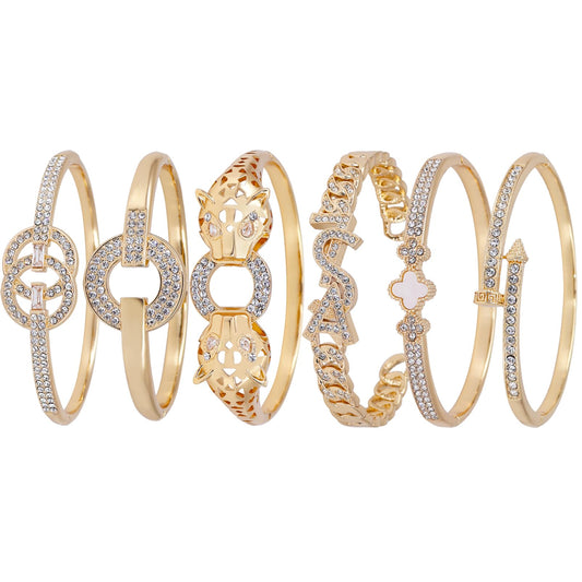 6PCS Gold Bangle Bracelet Set for Women, Light Luxury High-End Designer Style, Zinc Alloy with Cubic Zirconia, Stackable, Ideal Gift for Birthday Christmas Valentine's Day Mother's Day