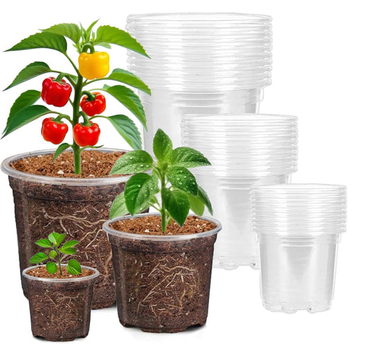 NABAOXUN 12 Pack 6.7/5/4.5 Inch Clear Plastic Pots for Plants，Thickened and Durable Nursery Pots for Plant，Plastic Plant Pot Seedling Planter Seed Starter Flower