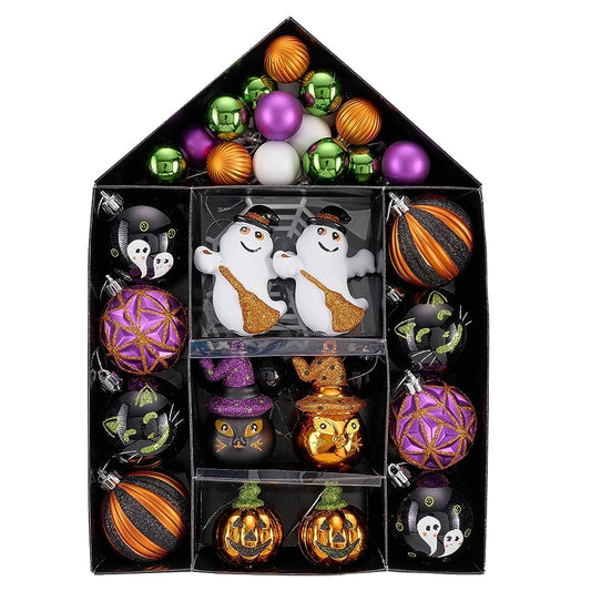 Valery Madelyn Halloween Ornaments Tree Decorations, 40ct Medium Shatterproof Ghost Cat Jack-o'-Lantern Pumpkin Hanging Ball Ornaments Set for Small Tree, Cute Holiday Party Indoor Home Decor