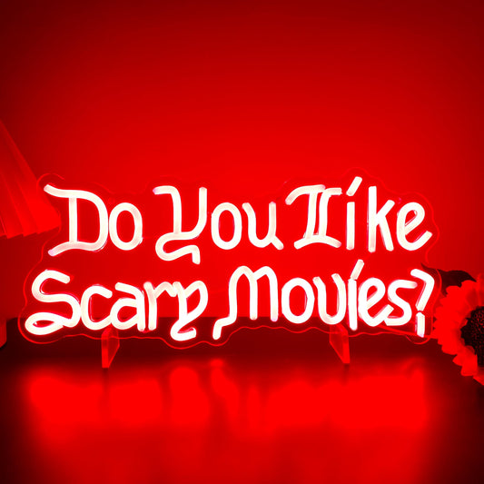 Artlast Do You Like Scary Movies Neon Sign LED Neon Light for Movie Night Party Decor Horror Movies Room Gothic Font Halloween Decoration 17"x5.98" Red Acrylic