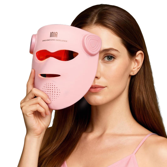 INIA Glow 4D Wireless Red Light Therapy Mask for face – Dual NIR, 320 LEDs, 4 Modes, Under-Eye Cooling, Cordless & Rechargeable LED Face Mask for Home & Travel, Skincare Gifts for Women Mom Wife, Pink