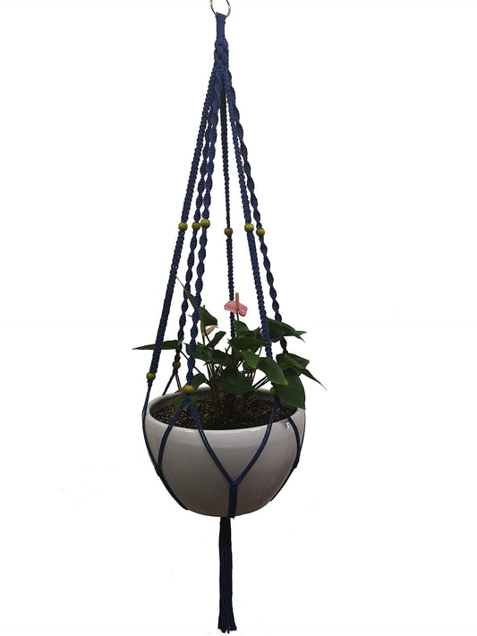 Plant Hanger Macrame Cotton 6 Legs 51 Inches in Tan and Green Color for Indoor Outdoor, Living Room, Kitchen, Deck, Patio, High and Low Ceiling with Size of 10-12 inches Without THE Pot (Navy Blue)