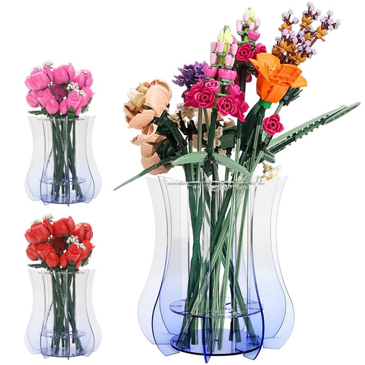 Upgraded Acrylic Vase for Lego Flowers - Thickened Sturdy Display Stand & Holder for Lego Flower Bouquet Building Set, Botanical Collection, Roses & Orchids | Larger Hole Arrangement Design (Blue)