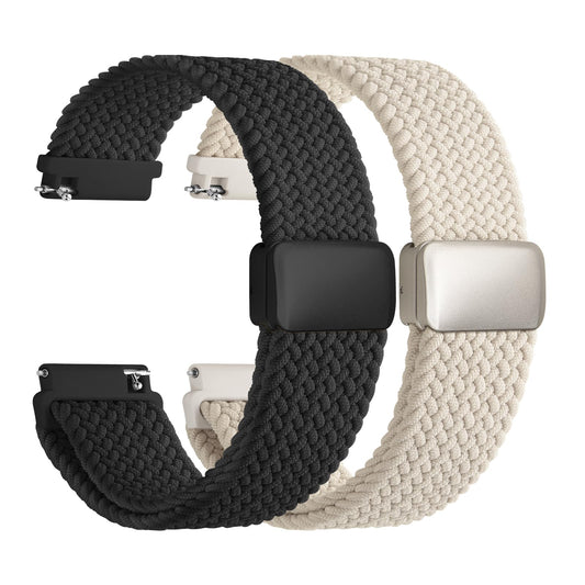 Fullmosa Magnetic Braided Watch Bands - 18mm 20mm 22mm Quick Release Watch Strap, Stretchy Nylon Solo Loop Compatible with Garmin Samsung Galaxy Amazfit for Men Women(20mm, Starlight+Black)