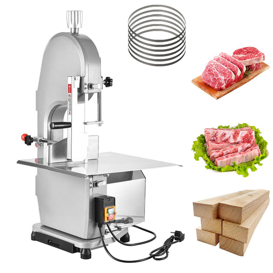 1100W Electric Bone Saw Machine Commercial Electric Meat Bandsaw for Butchering, 18.8" x 14.9" Workbench, 0.4-7.1 Inch Cutting Thickness, Table Sawing for Cutting Rib, Frozen Meat with 5 Saw Blades
