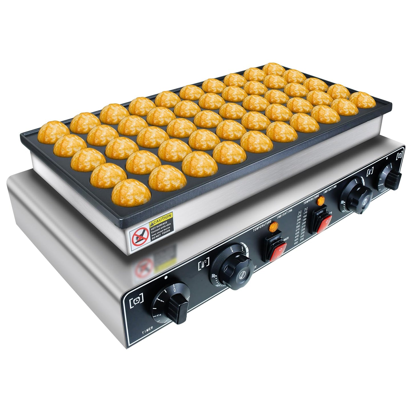 KOOTEN Mini Dutch Pancake Baker,50pcs Commercial Large Waffle Maker,Crepe Maker Electric,Electric Nonstick Round Waffle Machine with 2 Thermostats & 2 Timers Separate Control