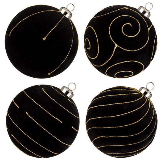Velvet Christmas Ornaments Large Christmas Balls Ornament 4.7" Black Velvet Ornaments for Christmas Tree Balls Xmas Wedding Holiday Halloween Party Big Flocked Decorative Hanging Ornament 4 Pcs