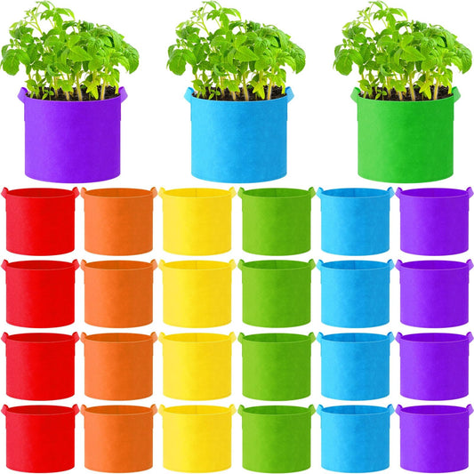 Ziliny 24 Pcs Multicolor Plant Grow Bags Large Grow Bags Fabric Planter Thickened Non Woven Fabric Pots with Handles for Indoor Outdoor Garden Planting Seeds Flower, 6 Colors (5 Gallon)