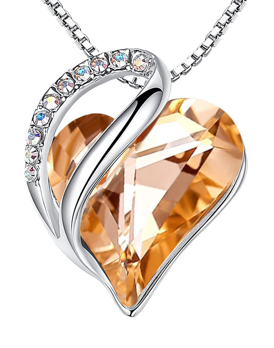 Leafael Gift Necklaces for Women, Infinity Love Heart Pendant, Morganite Orange Pink Healing Crystal for Creativity, Birthday Jewelry for Her, Mom, Wife, Silver Plated, 18" + 2" Chain