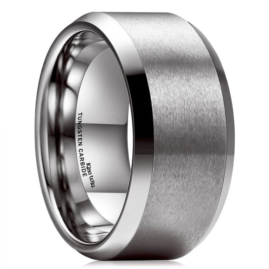 King Will 10mm Silver Men's Wedding Ring - Brushed Matte Finish, Beveled Polished Edge, Comfort Fit Size 7