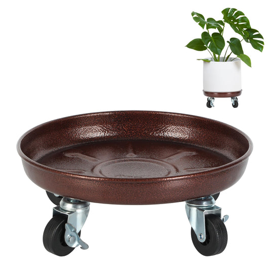 OBMMIRAO 10 Inch Plant Caddy with Wheels Heavy Duty, 240 lbs Capacity, 4 Swivel Casters (2 Locking), Steel Rolling Plant Stand, High-Strength Rust-Proof Steel