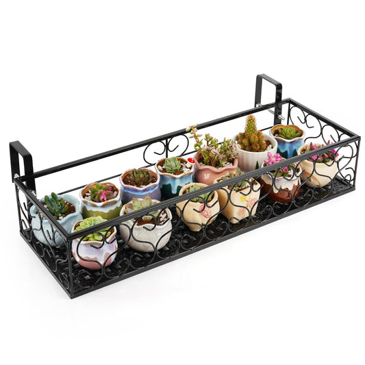 Fitlyiee Balcony Flower Pot Stand Rack Patio Railing Shelf Plant Pots Holder Windows decorate (L, Black)