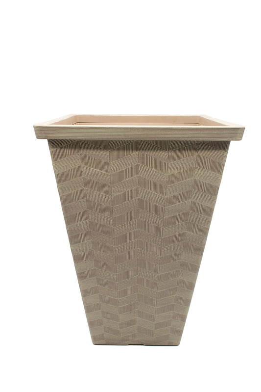 The HC Companies Borden 21" Tall Planter for Outdoor Plants - Lightweight Plastic Plant Pot with Drainage Hole and Plugs for Front Porch, Deck, Patio and Home, Maple