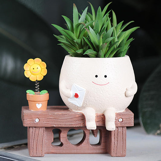 NINIPAPA Funny Face Flower Pots Cute Plant Pot Smiley Planter, Sunflower Pot for Indoor Plants, Unique Succulent Cactus Happy Head Planters, Plant Gifts for Mom Lover on Birthday Christmas ﻿