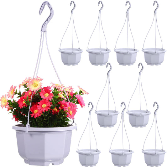 Toddmomy 10Pcs Octagon Plastic Hanging Planters with Drainage Holes for Indoor Plants Balcony Garden Lightweight Hanging Pots with Hooks