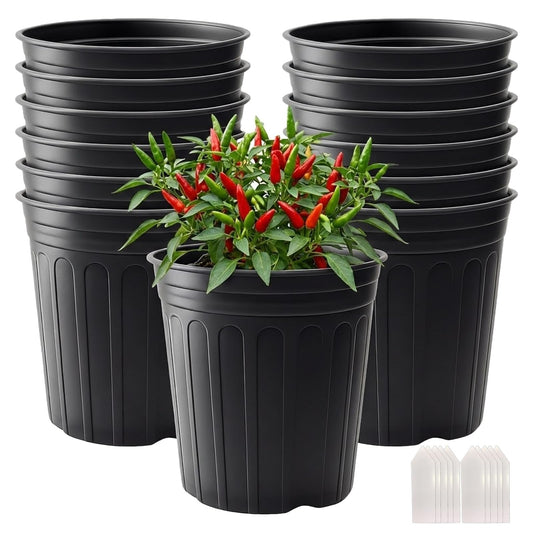 Tulpeed 25 Pack 3 Gallon Flexible Plant Nursery Pots Plastic Seedling Starting Pots with Drainage Holes Soft Flower Pots Plant Container with Plant Labels, Black