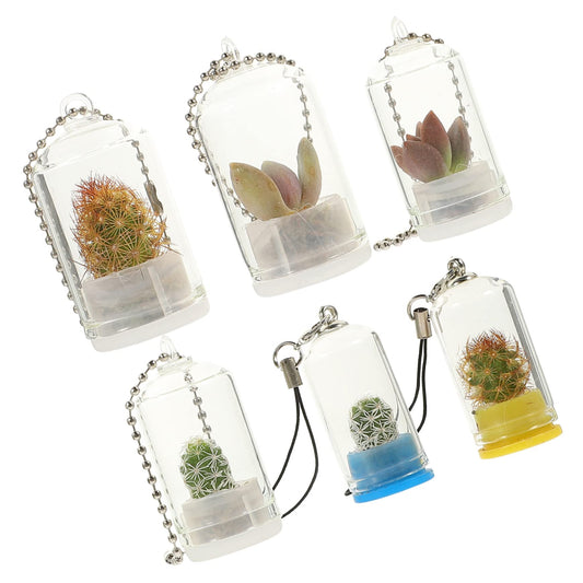 Garneck Cute Mini Glass Terrarium Jar Keychain Mini Plant Holder for Air Plant Decorative Vase for Backpacks