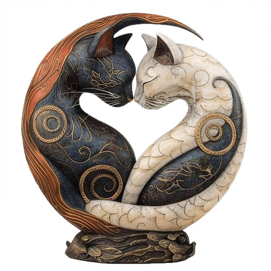 JNMYHM Black and White Yin Yang Cat for Home Decor, Cat Figurines Resin Room Decoration, Retro Cats Animal for Bookshelf Office Table, Gifts for Women Mom Cat Lovers
