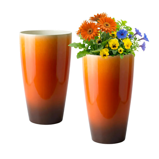 Lucieblessdesign 21 inch Tall Planters for Outdoor & Indoor Plants, Set of 2 Large Outdoor Planters for Porch, Tall Planter (Orange)