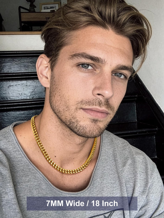 Bandmax Stainless Steel Cuban Chain Necklaces for Men Women 14K Gold Plated Miami Link Chain 26 Inch Mens Necklace Chain Hip Hop Biker Chains Jewelry