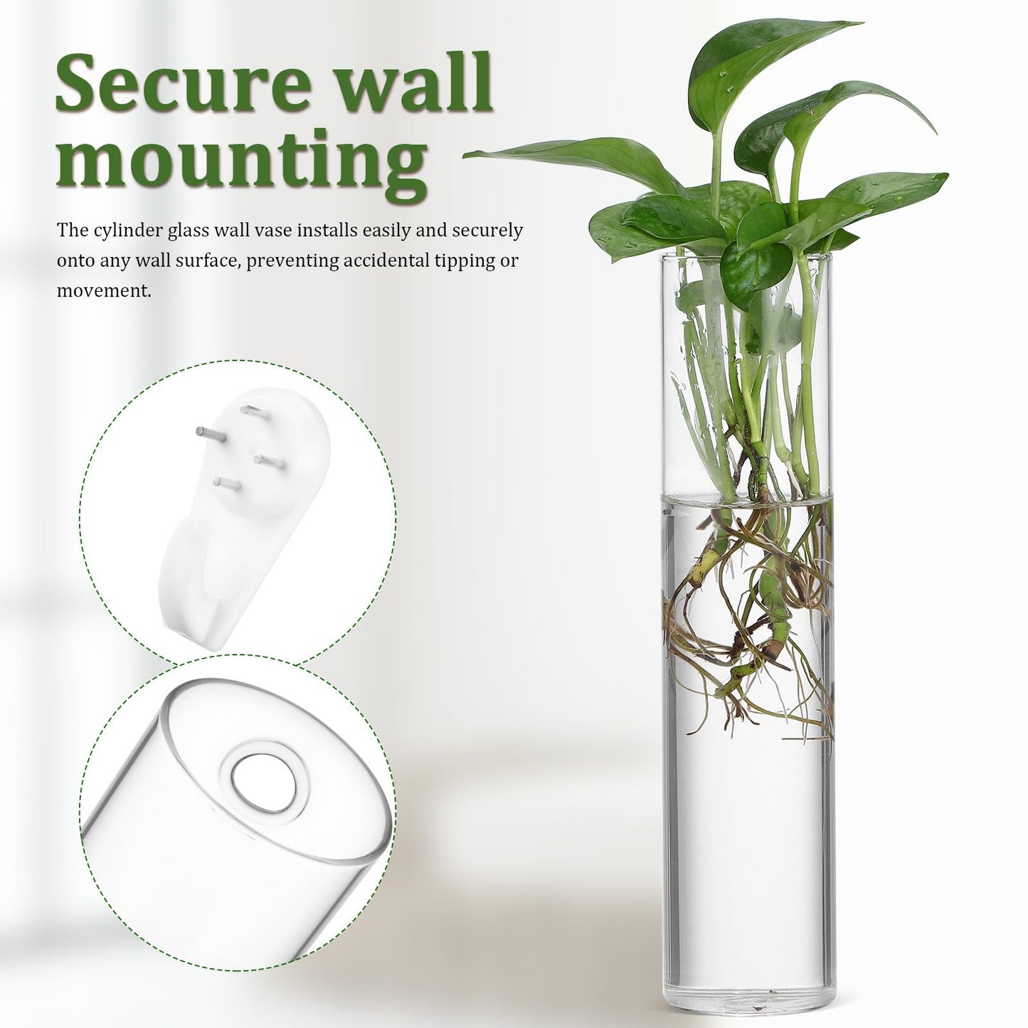 VINTORKY Wall Hanging Glass Cylinder Vases for Indoor Plants, 2pcs Hydroponic Terrarium Plant Holders, Glass Propagation Station for Home Décor