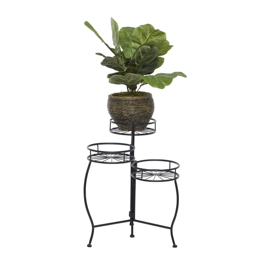 Deco 79 Metal Starburst Indoor Outdoor Plantstand Indoor Outdoor 3 Tier Plant Shelf, Plant Stand 18" x 19" x 22", Black