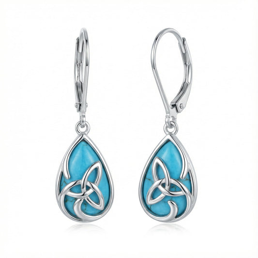 TIGER RIDER Celtic Knot Filigree Dangle Earrings 925 Sterling Silver Turquoise Earrings Birthday Jewelry Gifts for Women