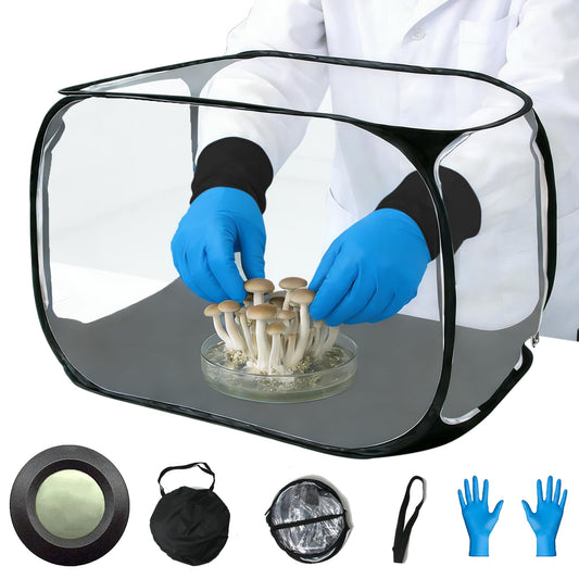 Toboom Portable Still Air Box Mycology with Pop Up Mushroom Growing Kit - Ideal for Mushroom Cultivation in Office and Mycology Enthusiasts (Black)