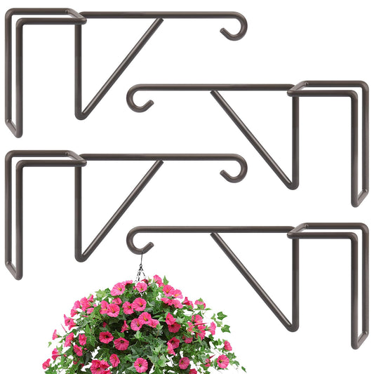 Gicare 4 Pack Vinyl Fence Hooks, Heavy Duty Durable Brown Fence Plant Hangers for Outdoor, Patio Hooks, Over The Fence Hook for Hanging Plants, Flower Baskets, Bird feeders, Lights, Pool Equipment