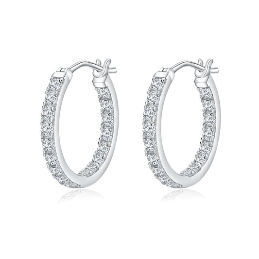 RANDES 925 Sterling Silver Hoop Earrings 20mm Cubic Zirconia Cz Earring Hoops for Women Trendy 2.5 Carat Round Cubic Zirconia Wedding Earrings