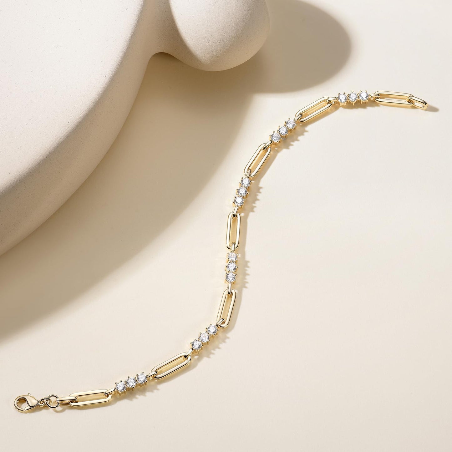shinelab Paperclip Bracelet for Women Couple Bracelets with CZ Chain Strand Jewelry for Men (Style 2-Golden, Inches, 7.00)
