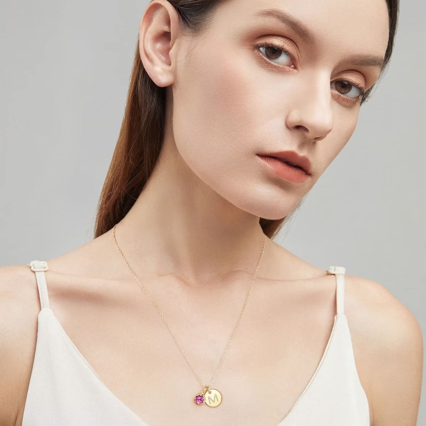 Hidepoo Initial Birthstone Necklaces for Women - Personalized Mothers Day Birthday Gift for Her Wife Sister Grandma Mom, January Garnet Birthstone Jewelry for Woman, Disc Letter S Necklace