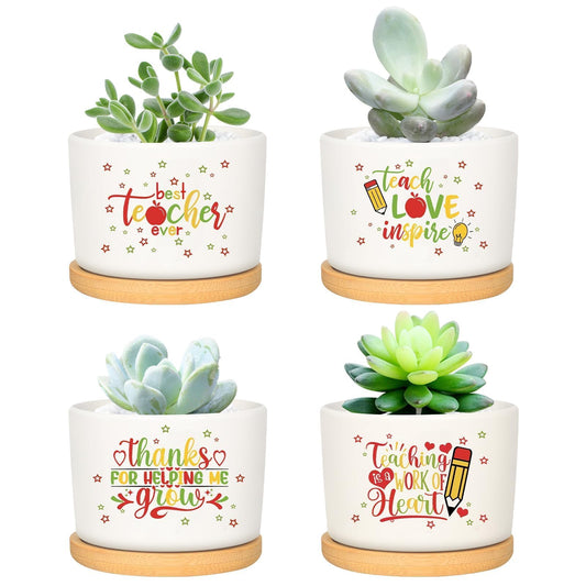 Denylo pro 4 Pcs Christmas Appreciation Gift Succulent Pots Mini Ceramic Plant Pot for School Counselor Coworkers Employee Appreciation with Boho Style