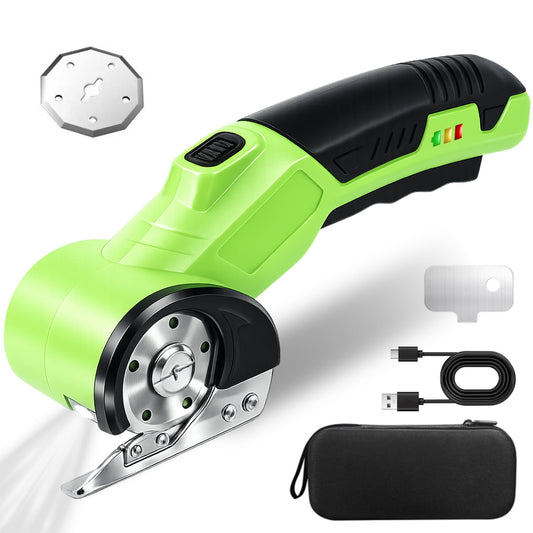 Cordless Electric Scissors, Rechargeable Cardboard Cutter, Powerful 4V Box Cutter with Replacement Blade, Powerful Cutting for Cardboard Box, Plastic, Leather, Fabric, Safety Lock & LED Light