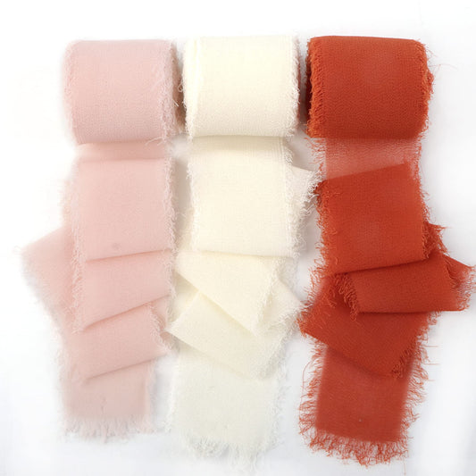 David accessories Handmade Chiffon Silk Ribbon 1.5" x 15 Yd Frayed Edges Ribbons Set for Wedding Invitations, Bridal Bouquets, Gifts Wrapping, DIY Crafts (Terracotta & White, 1.5")