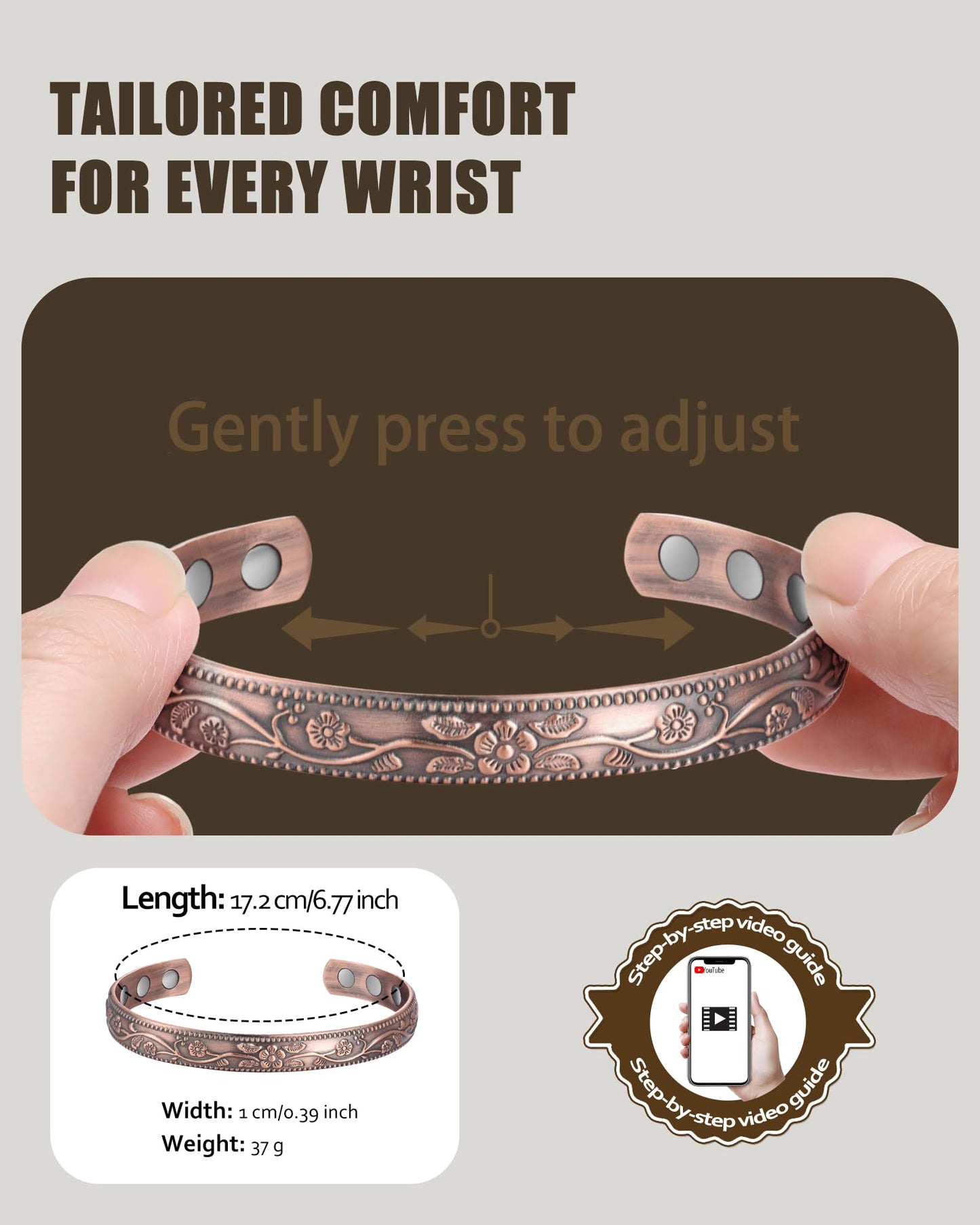 Jecanori Magnetic Copper Bracelet & Ring for Women, 3500 Gauss Lymph Detox, 99.99% Pure Copper Jewelry Gift