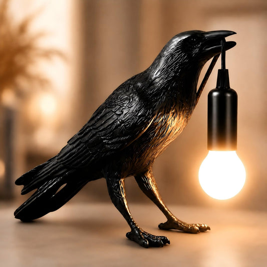 Shandaglo Raven Lamp Gothic Decor, Black Crow Table Lamp with LED Bulb, Unique Dark Aesthetic Night Light for Bedroom Desk, Halloween Home Decoration Gift
