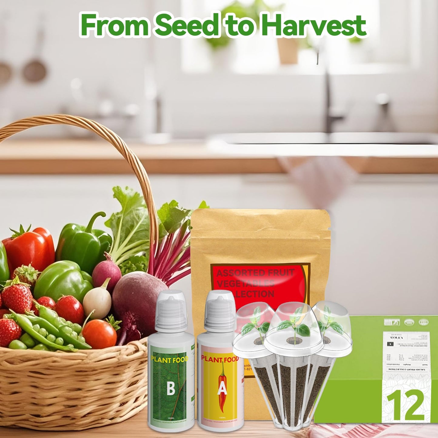 inbloom 12-Pod Fruit Seed Pod Kit for AeroGarden, iDOO, Ahopegarden Hydroponic Growing System, Included Strawberry, Cucumber, Green Pepper, Golden Tomato, Radish, Dwarf Pea, Beet, 400+ Seeds