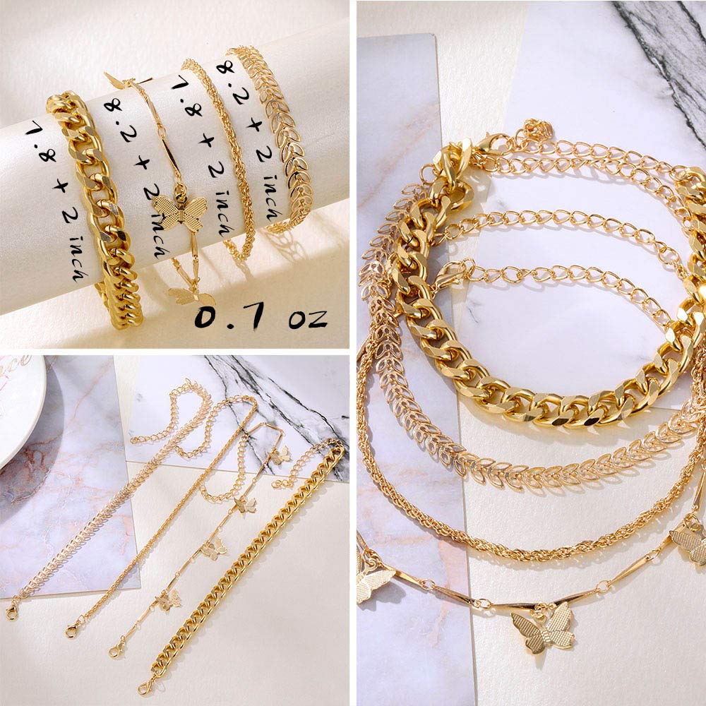 IFKM 6 PACK (24 PCS) Boho Gold Chain Bracelets Set for Women, 14K Gold Plated Multiple Layered Stackable Open Cuff Wrap Adjustable Link Italian Cuban Jewelry Gift