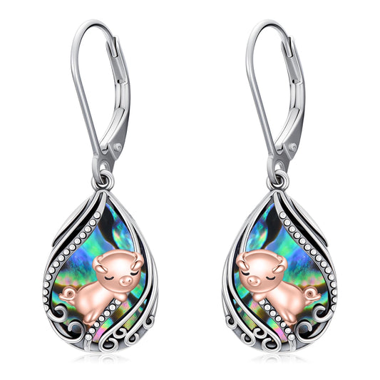 YYmqmq Pig Earrings for Women 925 Sterling Silver Abalone Pig Dangle Earrings Leverback Pig Jewelry Gifts for Women Girlfriend Mom Birthday Gifts