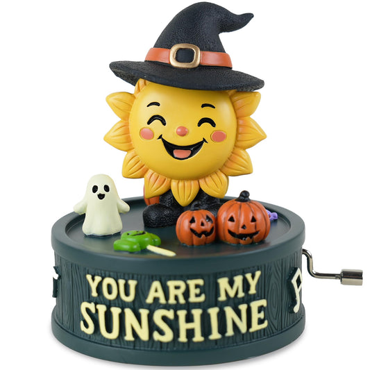You are My Sunshine Halloween Music Box – Hand-Crank Resin Figurine, Cute Sunflower Pumpkin Theme Gift for Her, Kids & Home Décor, Seasonal Yet Timeless Keepsake