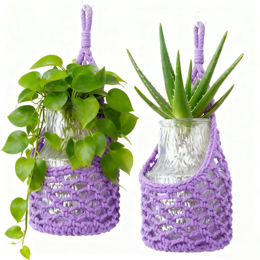 HOREAKHJ Macrame Wall Plant Hanger, Hanging Planter Basket Holder, Wall Planters for Indoor Plants, for Up to 6 Inch Pot (Purple, 6-Inch)