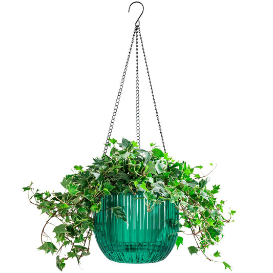 Melphoe 1 Pack Self Watering Hanging Planters Indoor Flower Pots, 8.3 Inch Outdoor Hanging Plant Pot Basket, Plant Hanger with 3Hooks Drainage Holes for Garden Home