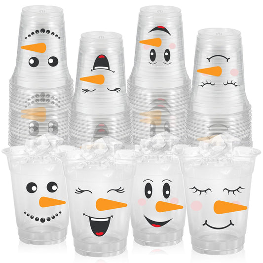 ABURRORI 50 Pcs 12OZ Snowman Plastic cups, Winter Merry Christmas Decorations Snowman Printed Plastic Cups Juice Soda Beverage Party Favors For Xmas Holiday Themed Decorations Supplies