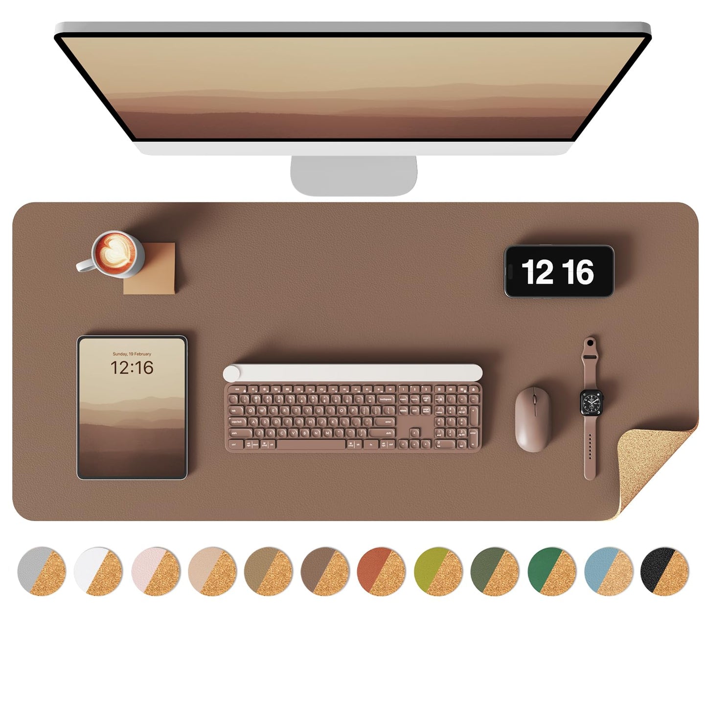 YSAGi Double-Sided Desk Pad, 31.5"x15.7"Leather Desk Mat, Eco Cork Desk Pad Protector,Large Mouse Pad,Waterproof Desk Blotter for Office/Home(Pink)