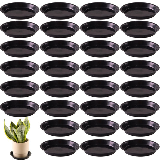 Tulpeed 30 Pack Plant Saucer 8 Inches Plant Trays for Pots Plastic Round Drip Trays Flower Pot Saucers Black Planter Water Tray Plant Drainage Tray, Black