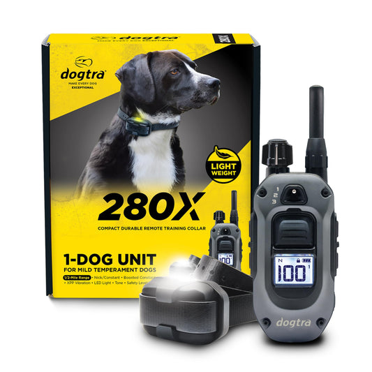 Dogtra 280X E-Collar with Remote [New Edition] 10 lbs+, 1/2 Mile Range, LED Light, 100 Levels of Precise Control for Stubborn Dogs, Waterproof, Boost for Quick Recall, Vibration, Safety Lock & Tone